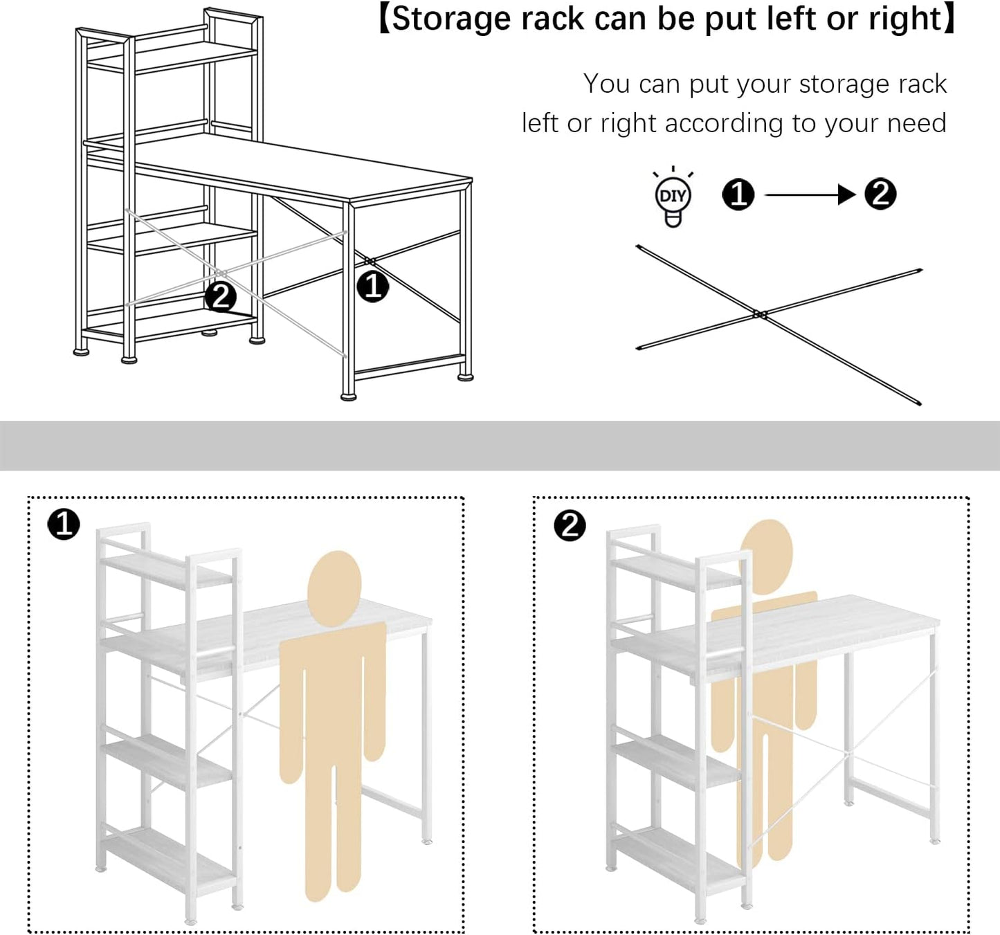 4NM 35" Small Computer Desk with 4-Tier Bookshelf, Home Office Desk Writing Workstation Study Table Multipurpose for Small Space Work - All White