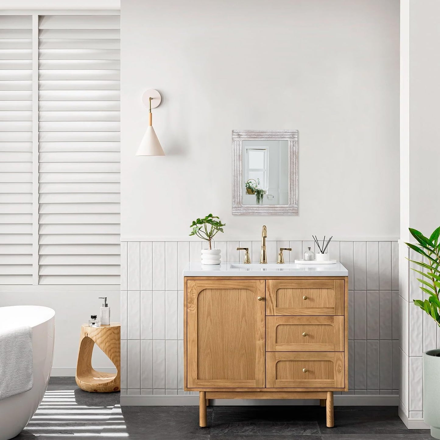 Mirrors for Wall Rustic Wooden Frame Rectangle Mirror Vintage Hanging Mirror for Bedroom Bathroom Living Room Farmhouse Wall Decor White Small 16" x 12 "