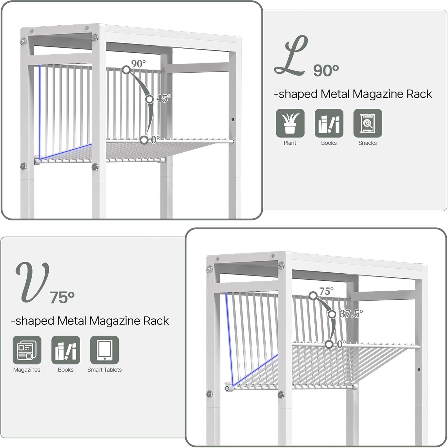 End Table Set of 2 for Small Space, 3-Tier Narrow Side Table with Magazine Holder,Small Nightstand, Skinny Snack Couch Table in Living Room, Bedroom Study and Balcony (White)