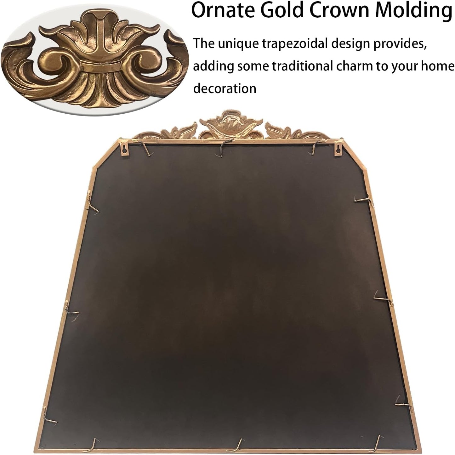POZINO Gold Arch Mirror, 30"x35" Antique Mirror with Ornate Crown Molding, Vintage Decorative Mirrors for Bathroom Bedroom Entryway Fireplace Living Room