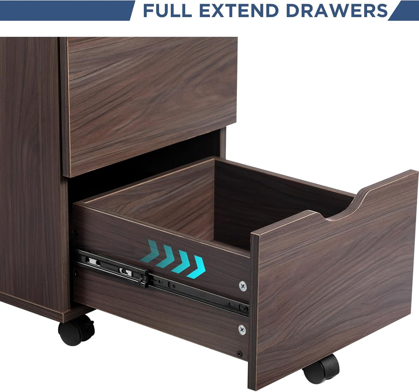 HollyHOME Under Desk Cabinet, Deep 2-Drawer Mobile Wood Cabinet, Storage Drawer for Home, Rolling Shelf for Office, Rolling Printer Stand, for A4, Modern, Dark Brown