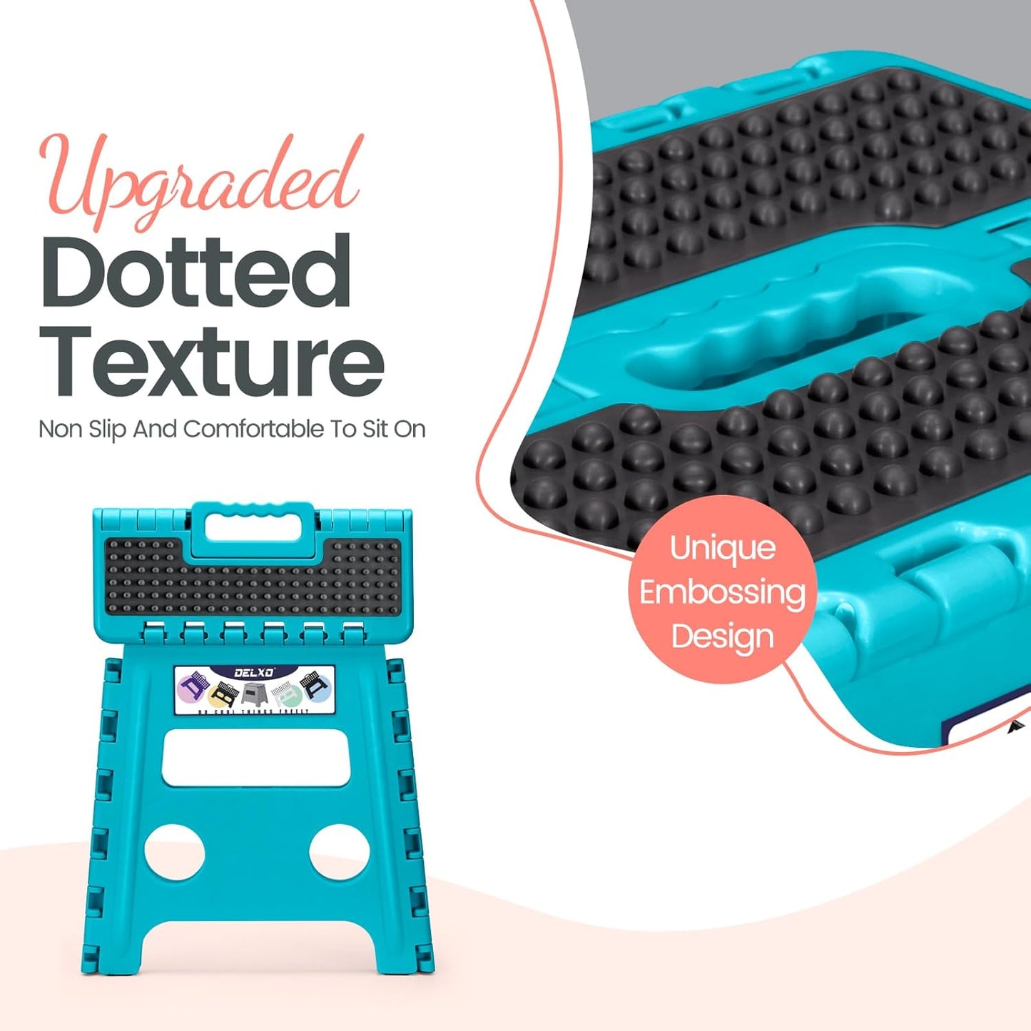 Delxo Folding Step Stool 13 Inch Non-Slip Foldable Stools Up to 300 LBS Kitchen Collapsible Fold Up Stepping Stool with Dotted 1 Pack Blue