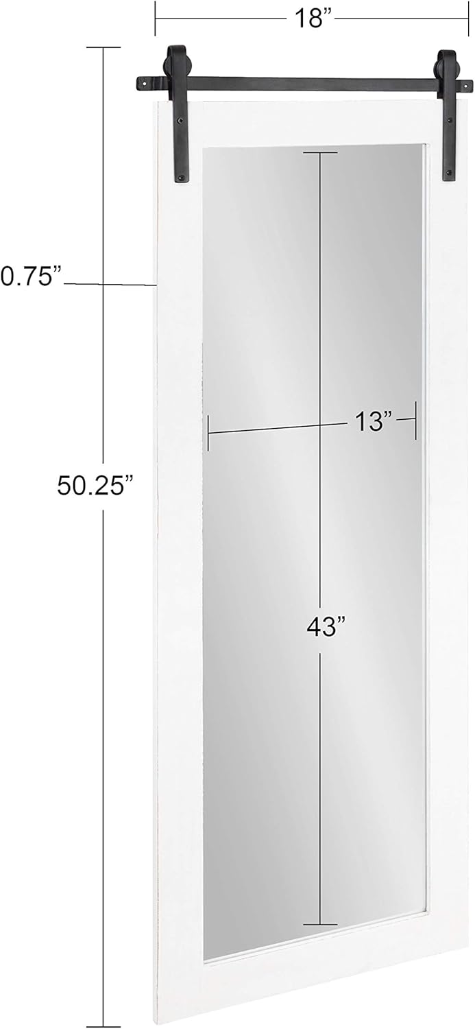 Kate and Laurel Cates Farmhouse Wood Framed Full Length Panel Mirror, 18 x 50, White, Barn Door-Inspired Rustic Mirrors for Wall