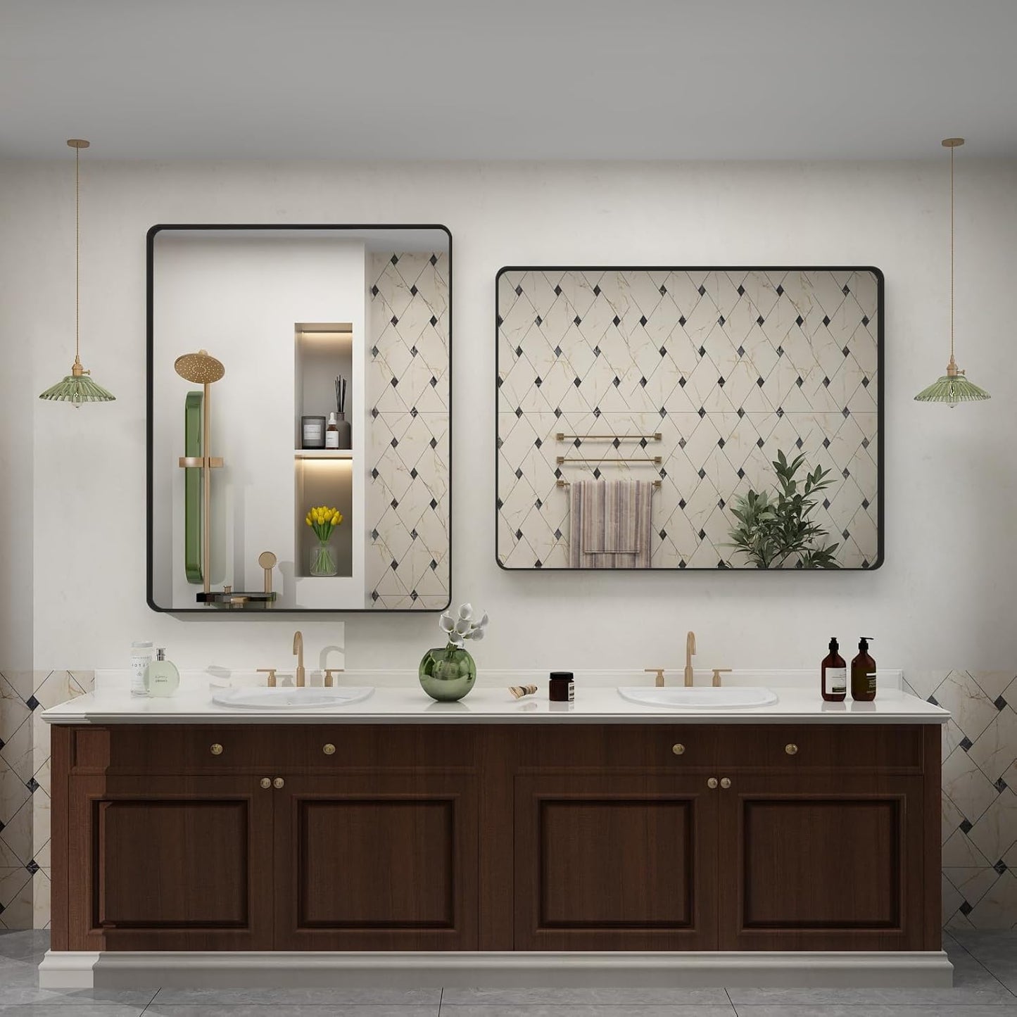 30x36 Black Matte Bathroom Mirror, Rectangle Framed Vanity Mirror for Wall, Rounded Corner, Anti-Rust, Shatterproof (Horizontally/Vertically)