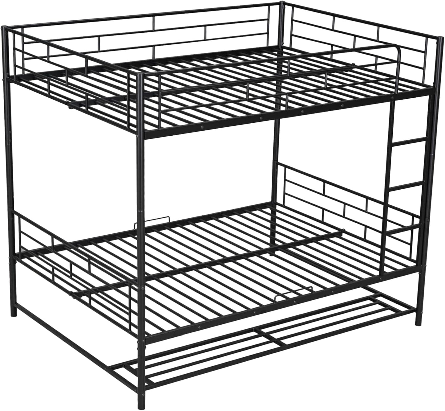 Metal Full Over Full Bunk Bed with Storage Shelf and Guardrails,Multifunctional Bed Frame w/Ladder,Can Seperated into 2 Beds,No Spring Needed,for Kids Boys Girls Teens,Black