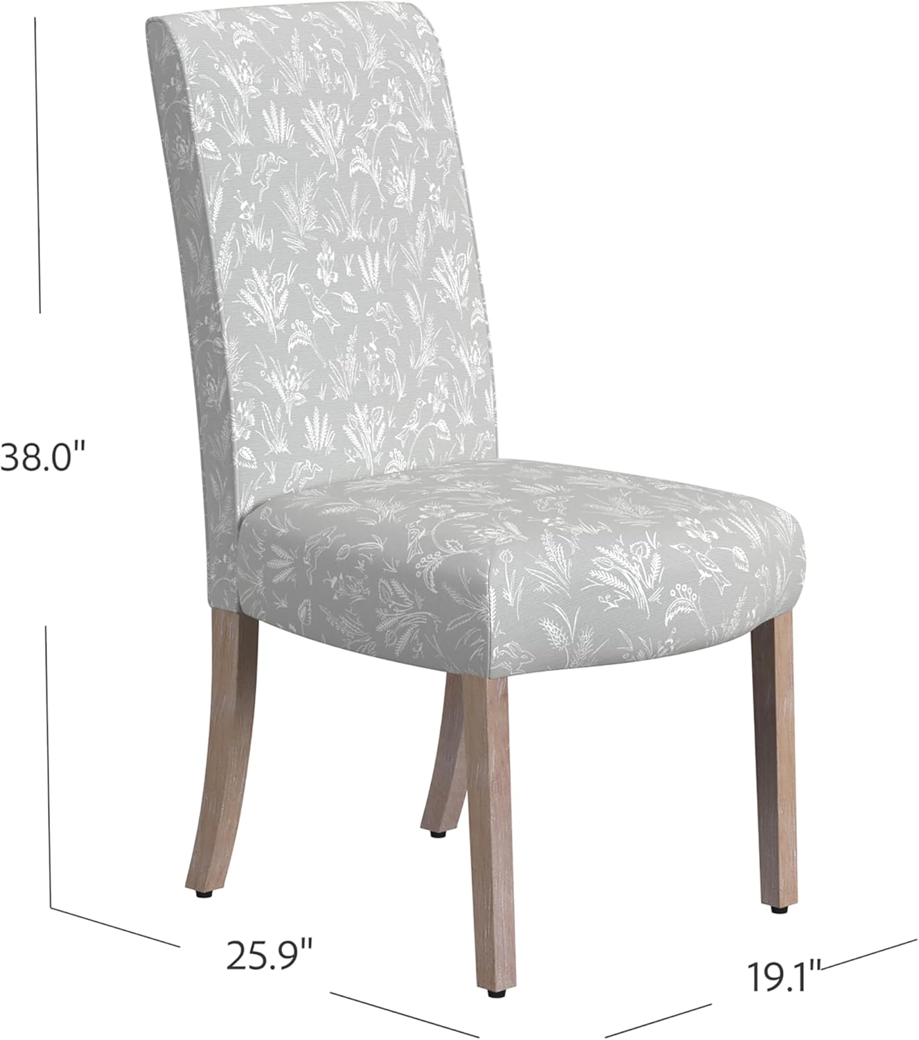 HomePop Scalloped Detail Dining Chair|Upholstered Parsons Dining Chairs |Decorative Home Furniture, Light Gray Floral with Animal Motifs (Set of 2)