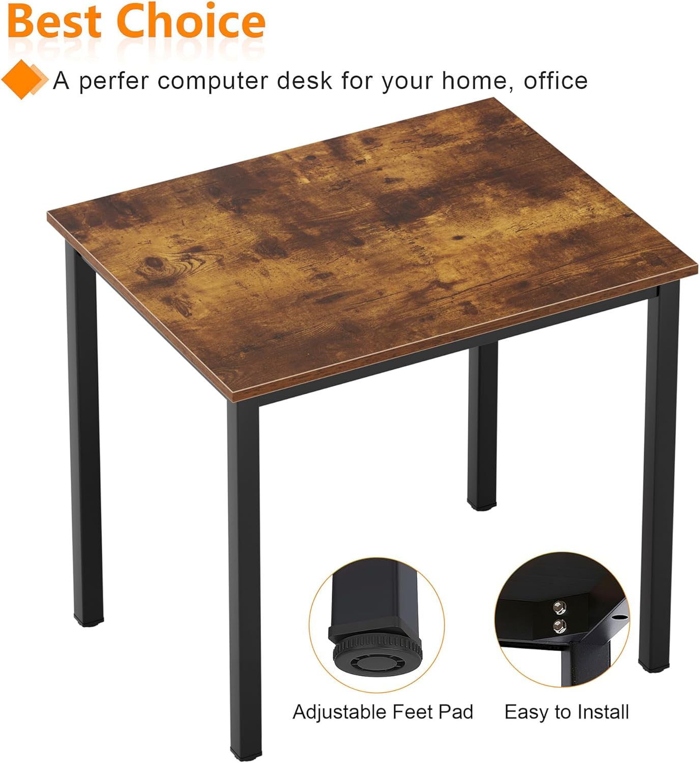 Need Small Computer Desk for Home&Office- 31.5'' Length Small Writing Desk Gaming Desk Students Laptop Use, Rustic Brown Desktop & Black Frame AC3FB(8060)