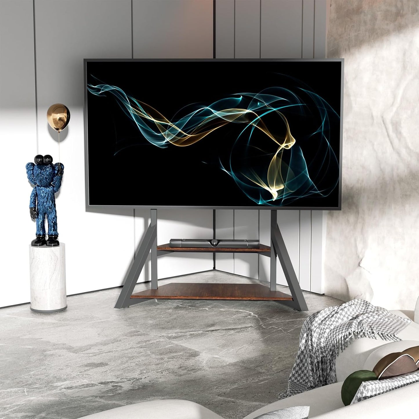 unho Mobile TV Floor Stand with Wheels Shelves for 65 to 100 inch Large LCD/LED Flat Curved Screen up to 220lbs, Adjustable Heights TV Mount Stands VESA 800x600mm, Rolling TV Stand for Bedroom Office