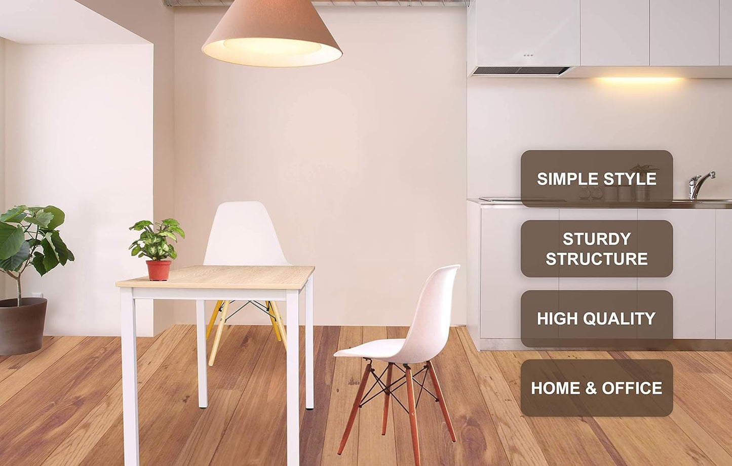 47 inch Large Computer Desk Wood, Modern Simple Style Desk for Home Office, Bedroom, Study Student Writing Desk, Small Spaces, White Metal Frame, Apple Wood Grain Top