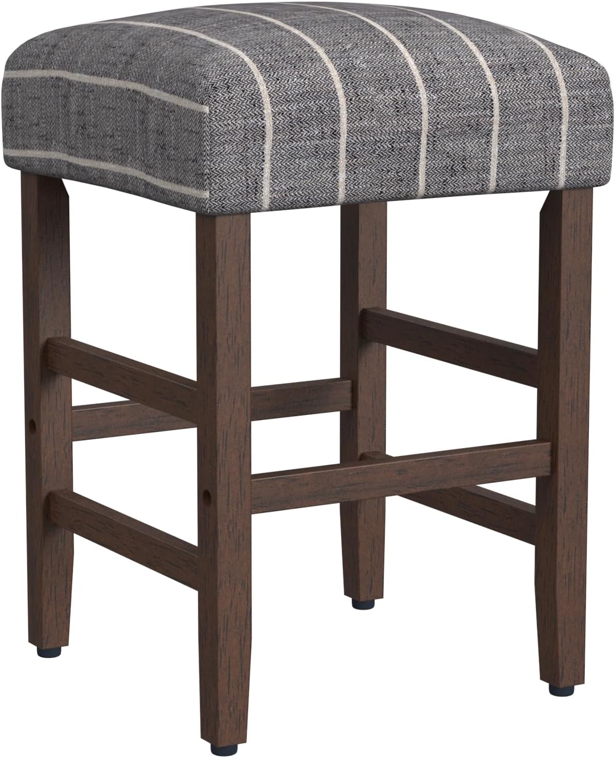 HomePop Home Decor Classic Open-Back Counter Height Barstool Square 24 Inch Bar Stools with Domed Cushion, Midnight Gray Woven Stripe