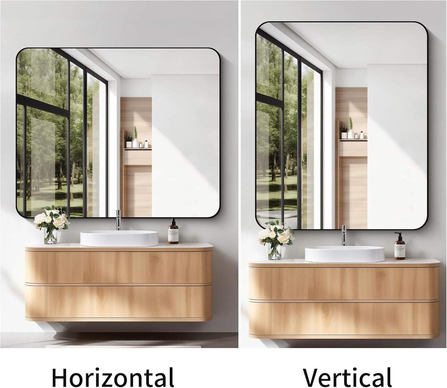 FORBATH Black Bathroom Mirror 40 x 48 Inch, Rectangular Vanity Mirror Wall Rounded Corner Metal Framed Bathroom Mirror for Living Room Bedroom Entryway Decor (Horizontal/Vertical)