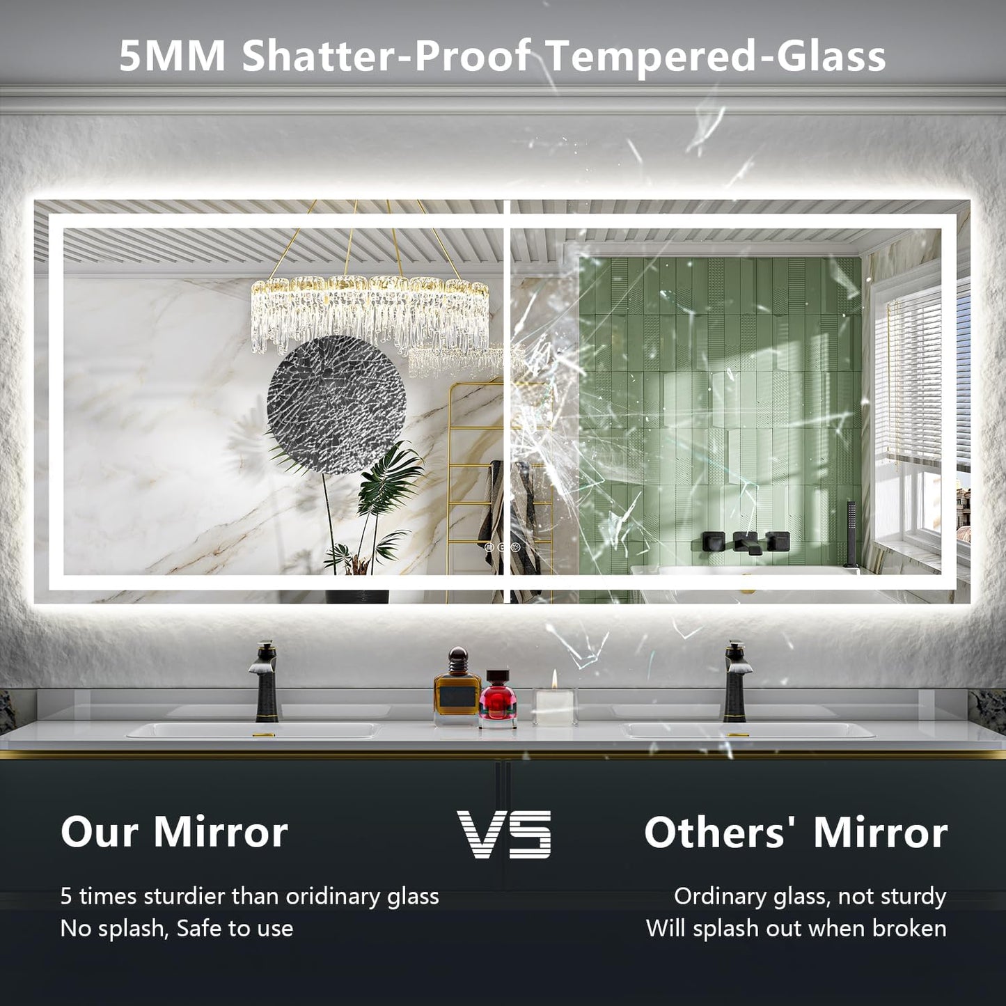 88x38 Inch LED Bathroom Mirror with Lights Front and Backlit Lighted Vanity Mirror for Bathroom Wall with 3 Colors Dimmable Anti-Fog Memory Shatter-Proof IP54 Waterproof Horizontal/Vertical