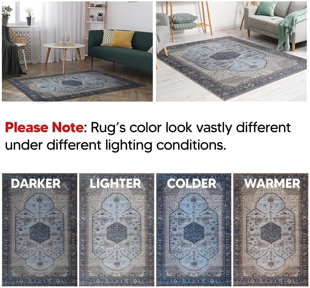 Keen Home Design 9x12 Rug - Machine Washable Area Rug with Non-Slip Backing, Ideal for Living Room, Dining Room, Bedroom - Vintage, Easy Clean, Durable, Low Pile Rug - (9' x 12')