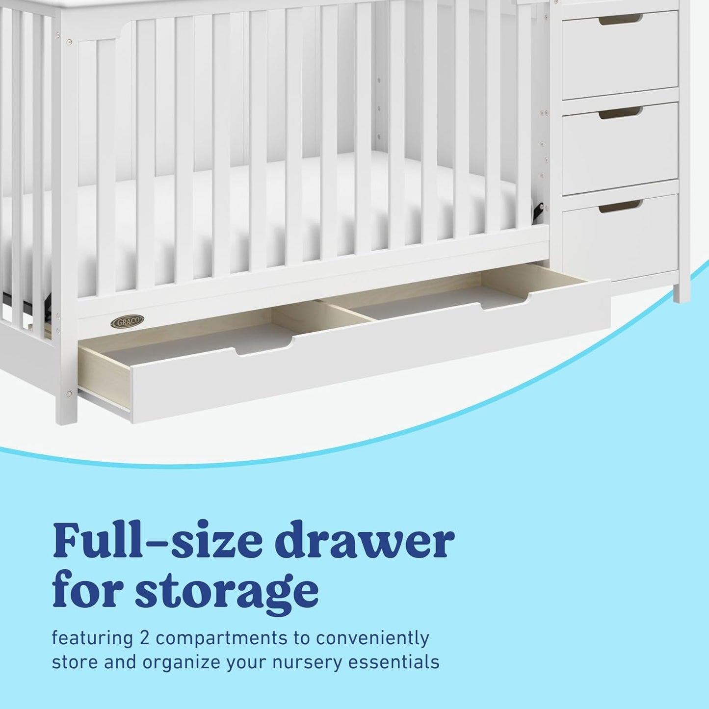 Graco Hadley All-in-One Convertible Crib & Changer (White) – GREENGUARD Gold Certified, Fits Standard Crib Mattress, Converts to Toddler Bed and Full Bed, 4 Adjustable Mattress Heights