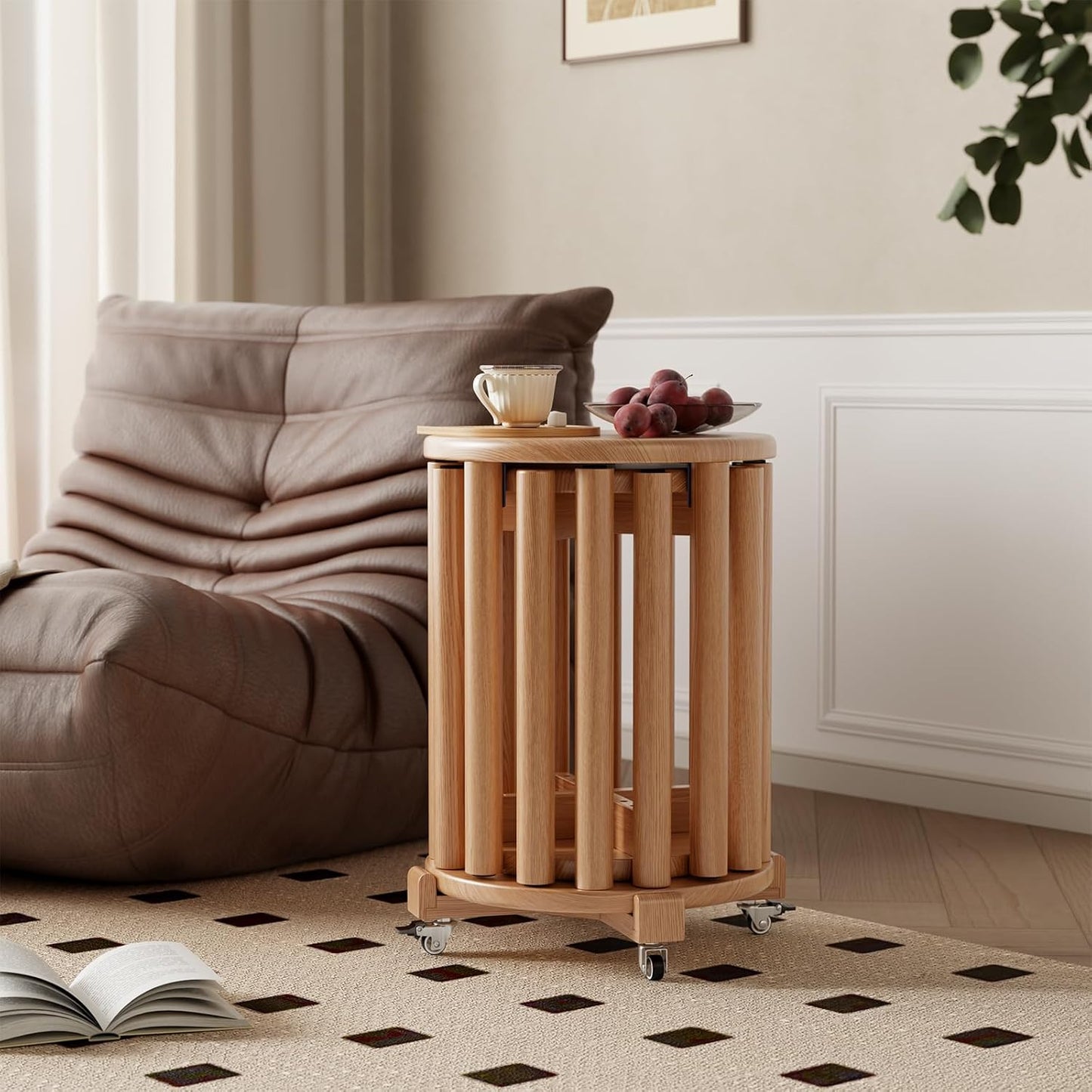 Stackable Stools Set of 4, Wooden Stool 18 Inch Stool Stackable Side Tables Nesting Table Sturdy and Durable, No Installation Required for End Table,Top Stackable Round Stools (Natural Mobile)