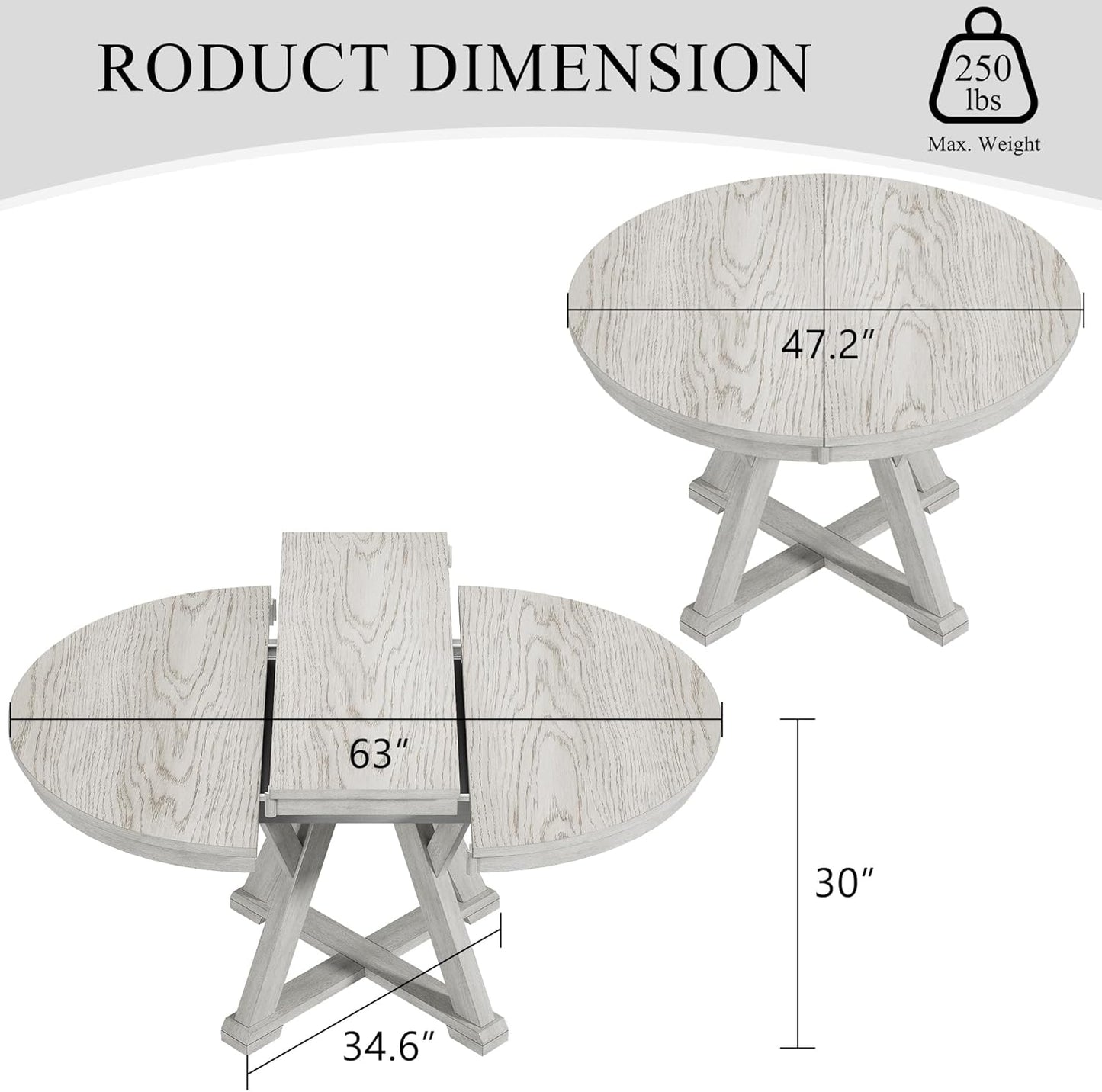 6-Piece Solid Wood Dining Table Set for 6, Modern Breakfast Dinette Kitchen Table with Chairs for Dining Room, Kitchen, Grey