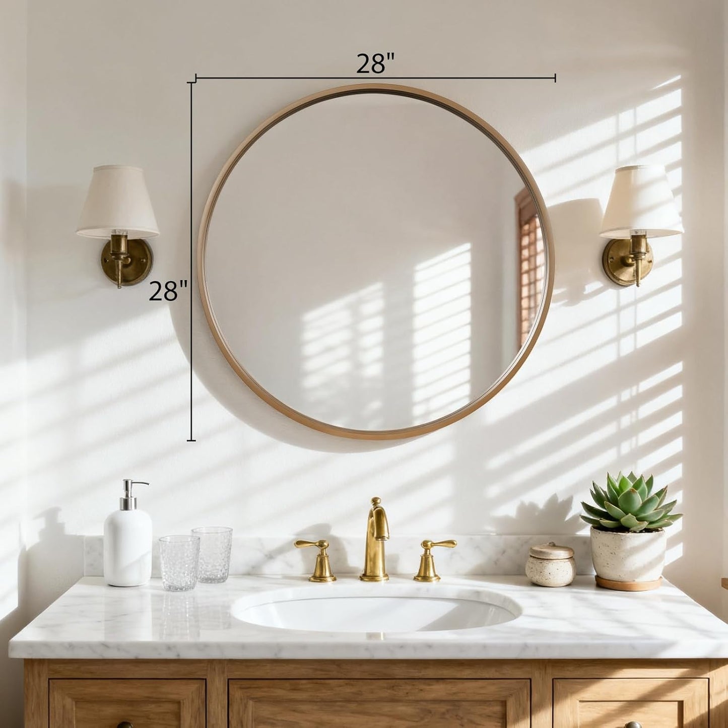 HOMECOOKIN Round Wood Mirror 28 inch Circle Wall Mirror for Bathroom, Vanity, Entryway, Living Room Decor, Natural Boho Accent