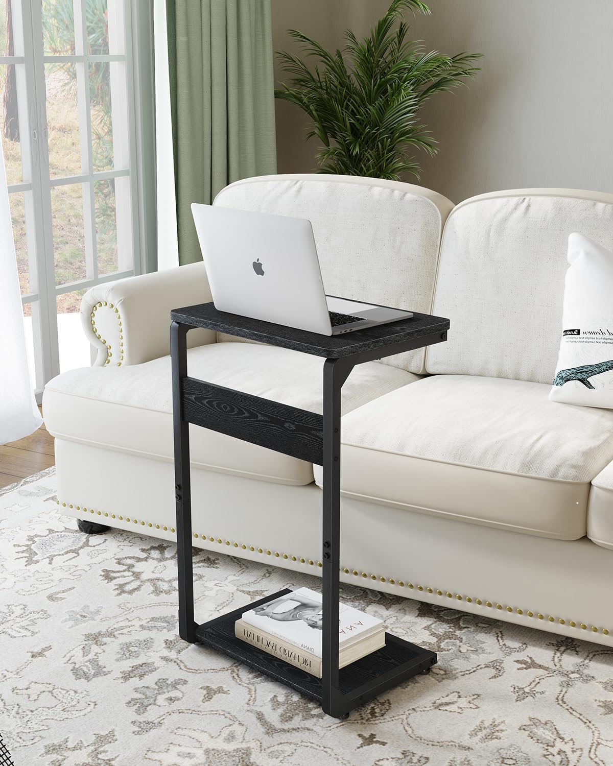 C-Shaped End Table, Small Side Table for Couch, Sofa TV Tray Table for Living Room, Bedroom, Bedside ET-YB-BKW1