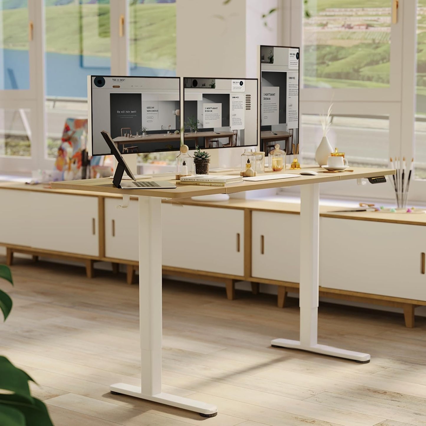 Claiks Standing Desk Frame, Electric Stand Up Desk Legs Frame Workstation Up to 63",C-Shaped Adjustable Standing Computer Desk for Home and Office, (White Frame only)