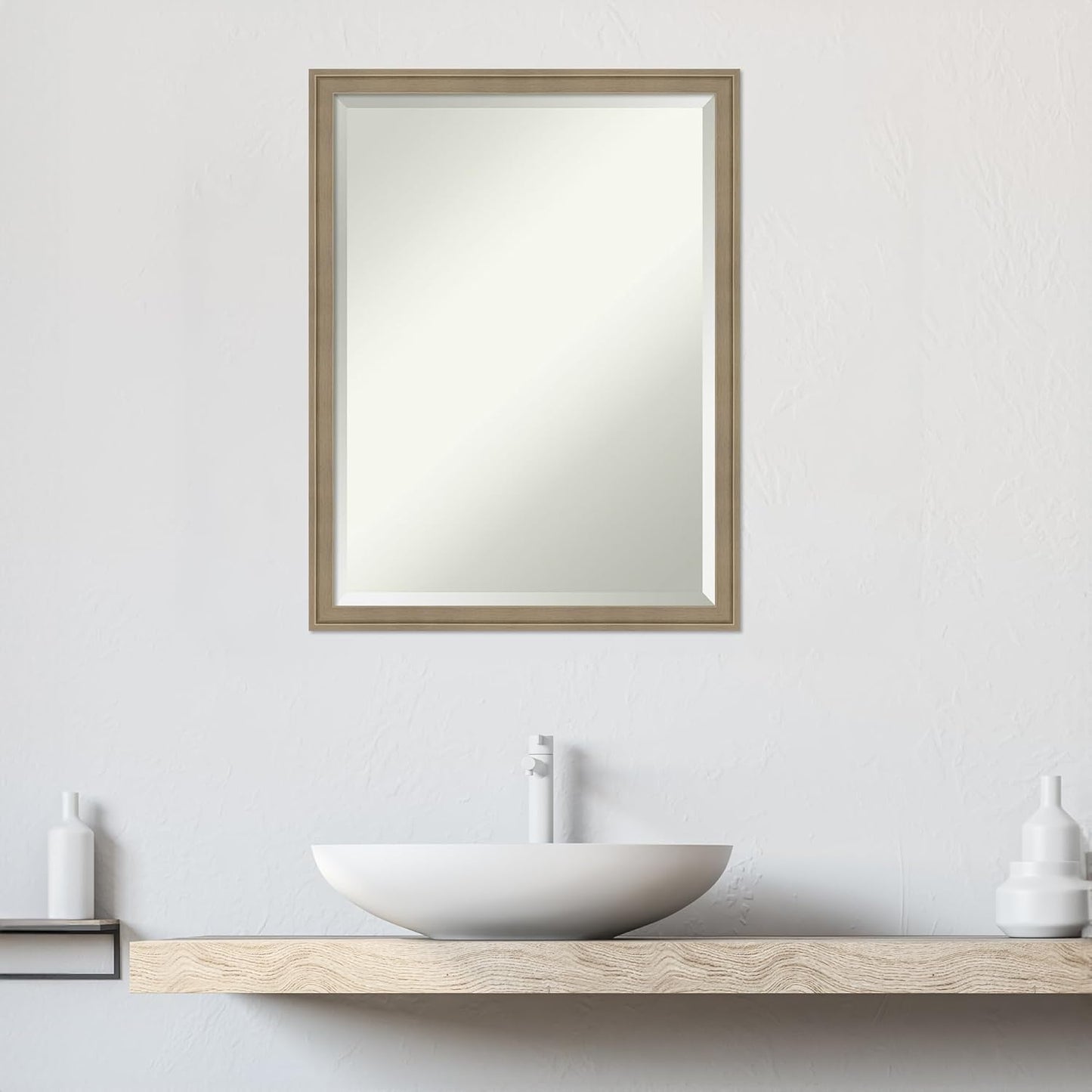 Amanti Art Brown Bathroom Mirror for Over Sink, 26x20 Florence Light Brown Rectangle Vanity Mirror, Medium Casual Frame, Hangs Horizonally and Vertically, Bathroom Wall Decor, Beveled Edge