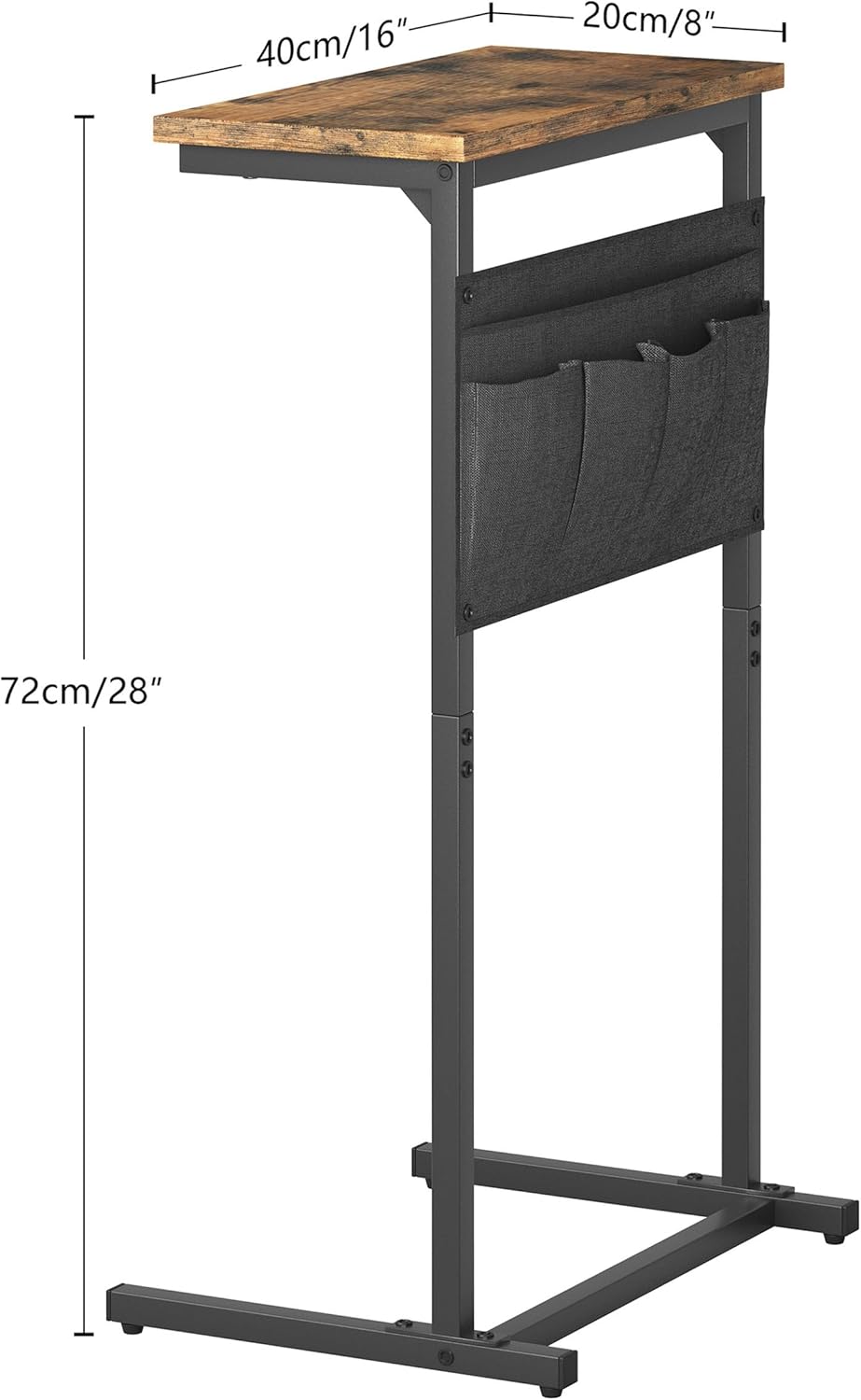 C Shaped End Table, Side Table for Sofa, Small TV Tray, Couch Table with Storage Bag for Small Space, Living Room, Bedroom, Home Office LET501R (Rustic Brown)