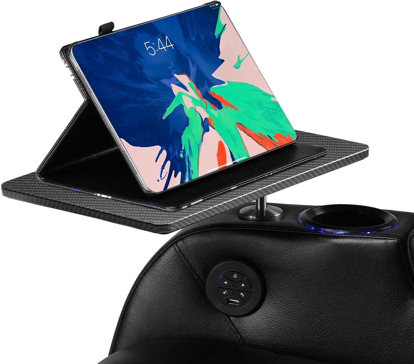 Home Theater Seating Series Swivel Tray Table Couch Carbon Fiber Pattern