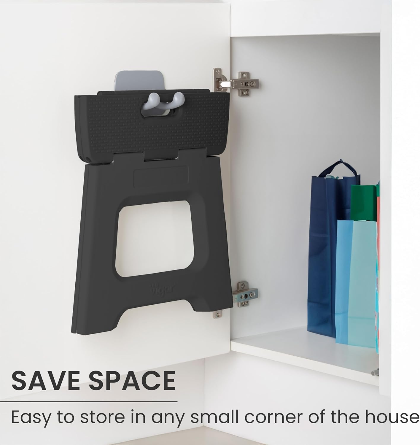 Vigar Compact Step Stool Foldable, 9-inch Step Stools for Adults up to 330 Pound, Lightweight Stool, Non-Slip Folding Step Stool, Black