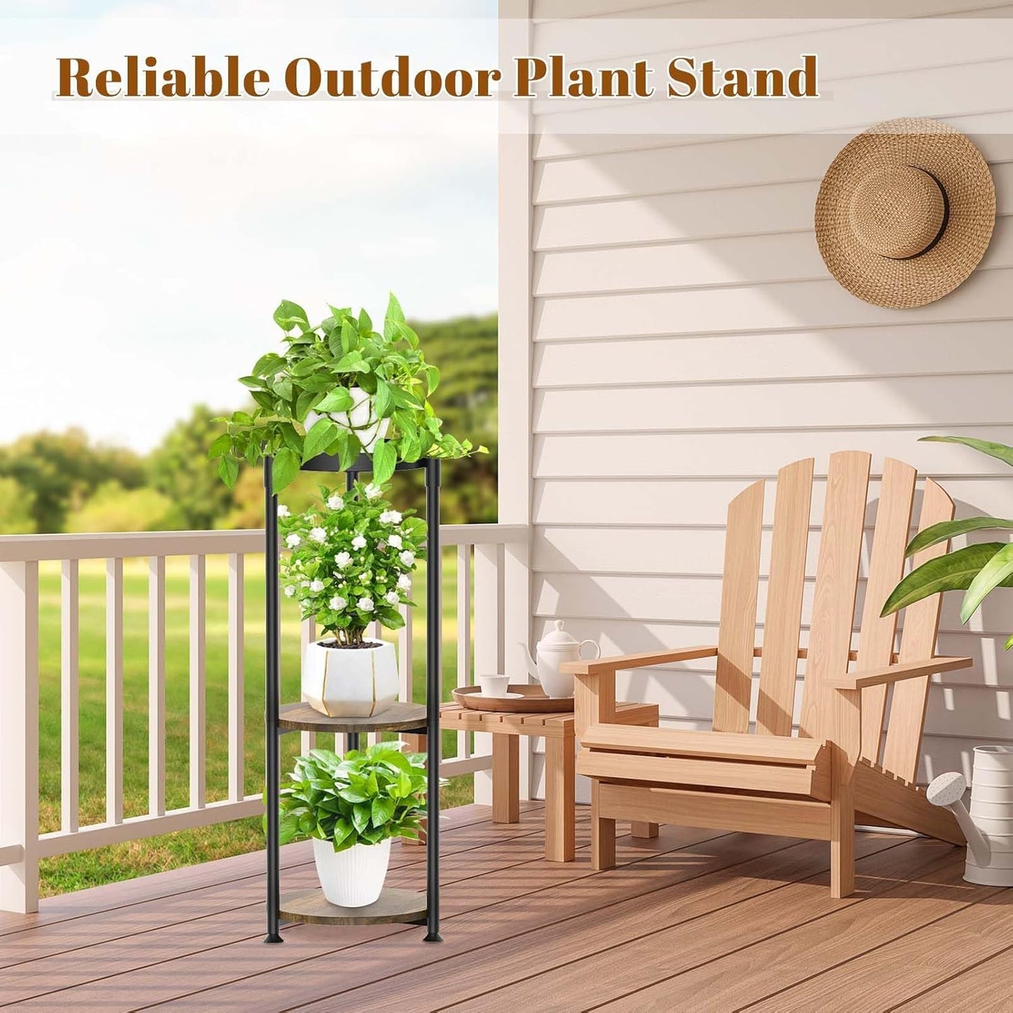 KMOTASUO 3 Tier Black Plant Stand Indoor for Large Tall Heavy Duty Planter, Multiple Sturdy Metal Flower Corner Rack for Narrow House Floor, Iron Vertical Level Round Orchi Holder Organizer, Modern