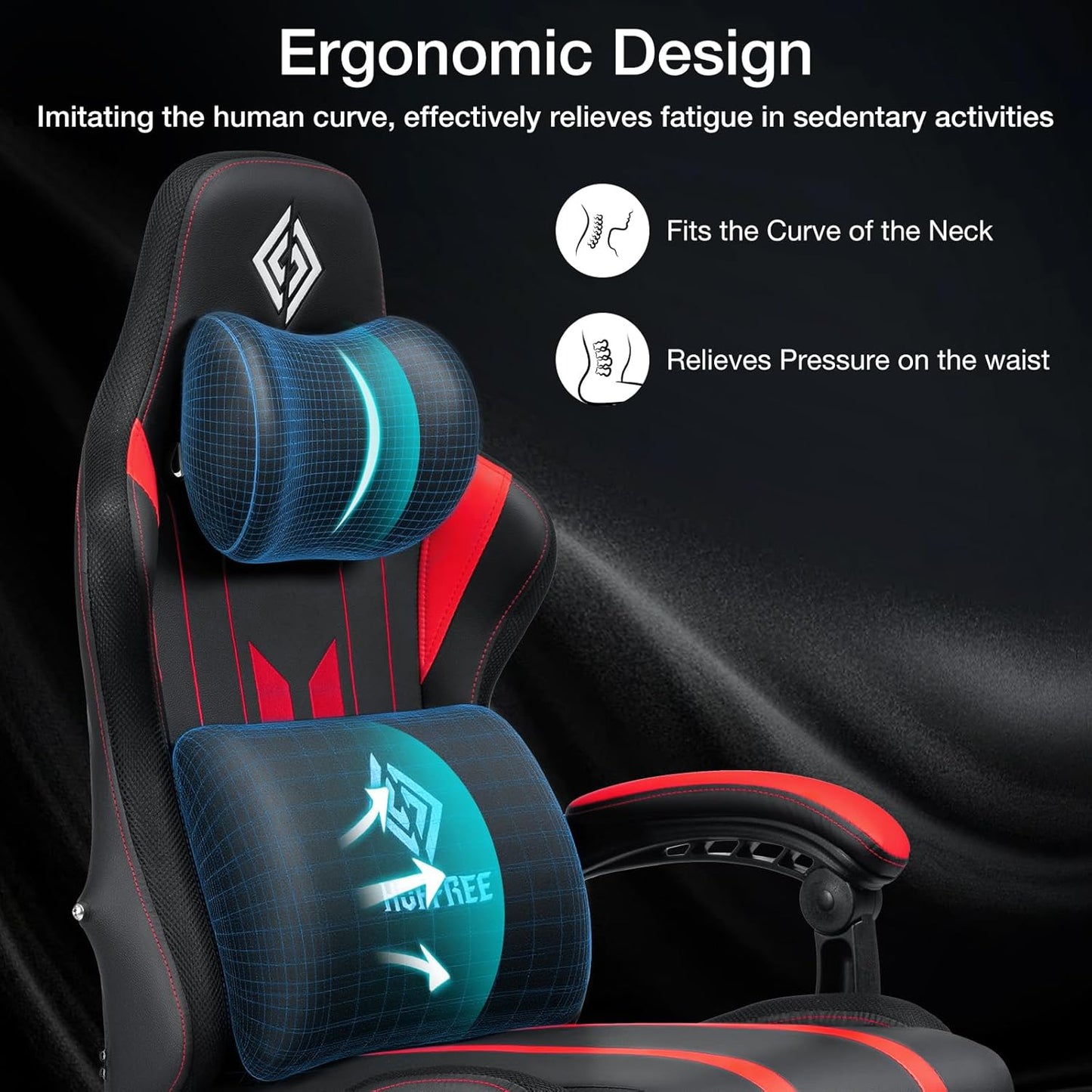HOFFREE Gaming Chair with Music Rhythm RGB LED Lights and Bluetooth Speakers Ergonomic Massage Computer Gaming Chair with Footrest Video Game Chair High Back with Lumbar Support Red and Black