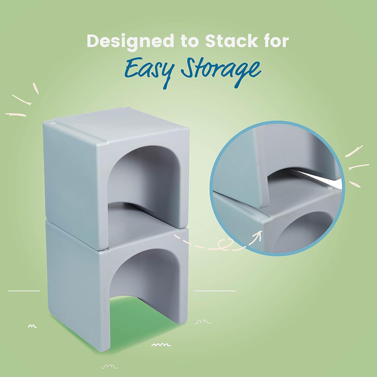 ECR4Kids Tri-Me Table and Cube Chair Set, Multipurpose Furniture, Light Grey, 3-Piece