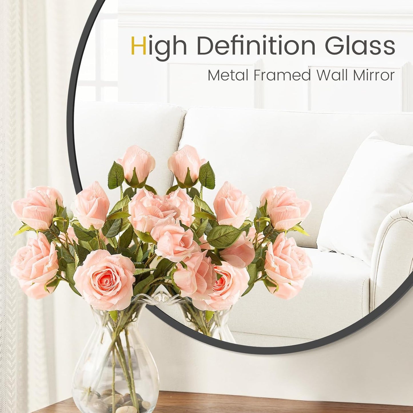 HOMECOOKIN Round Wall Mirror 20" Black Circle Mirror for Bathroom with Metal Framed, Round Gold Mirror for Wall Decor, Vanity, Entryway Living Room