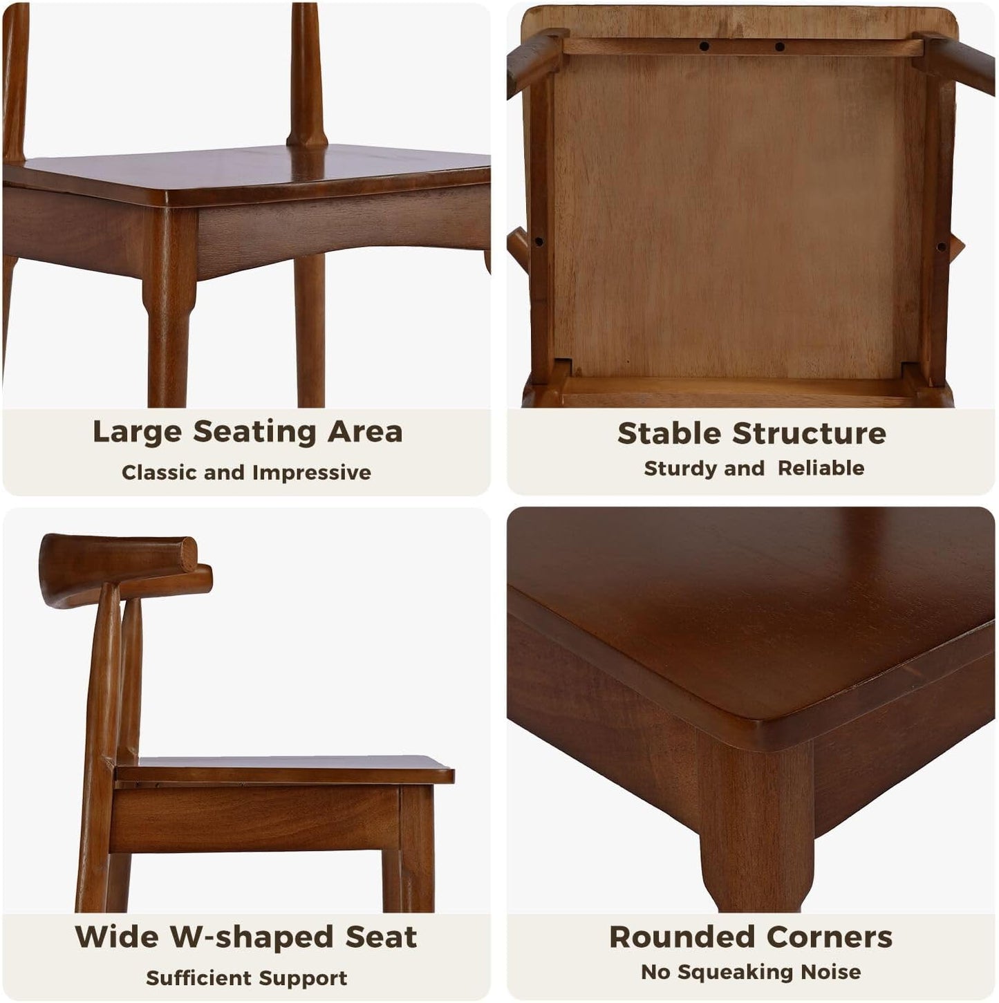 DELAVIN Solid Wood Dining Chairs Set of 4,Kitchen Chairs with Solid Oak Wood Legs, Farmhouse Style High Ladder Back Dining Room Chairs,Walnut