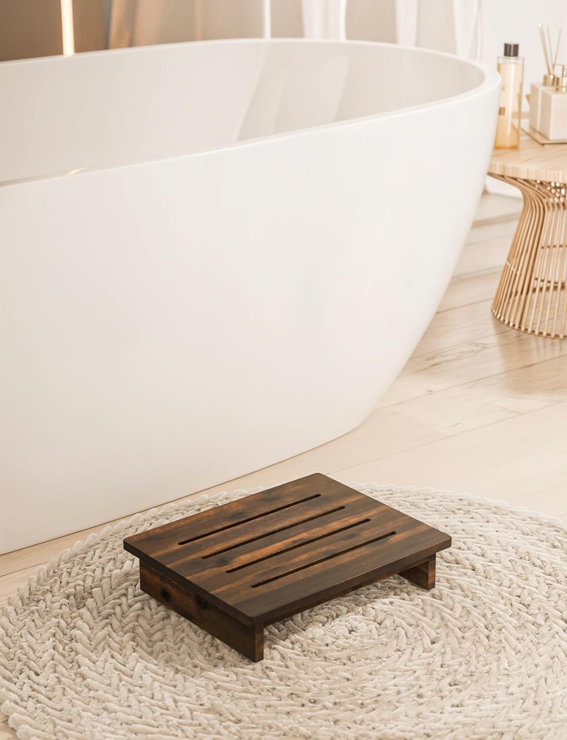 HOLANA 3.5" One Step Stool for Adults - Step Stools for Bed - Indoor/Outdoor - 200 lbs Safety Stepping Stool Bathroom for Handicap, Elderly, Seniors, Kid, Bathtub, High Beds, Kitchen (Walnut)