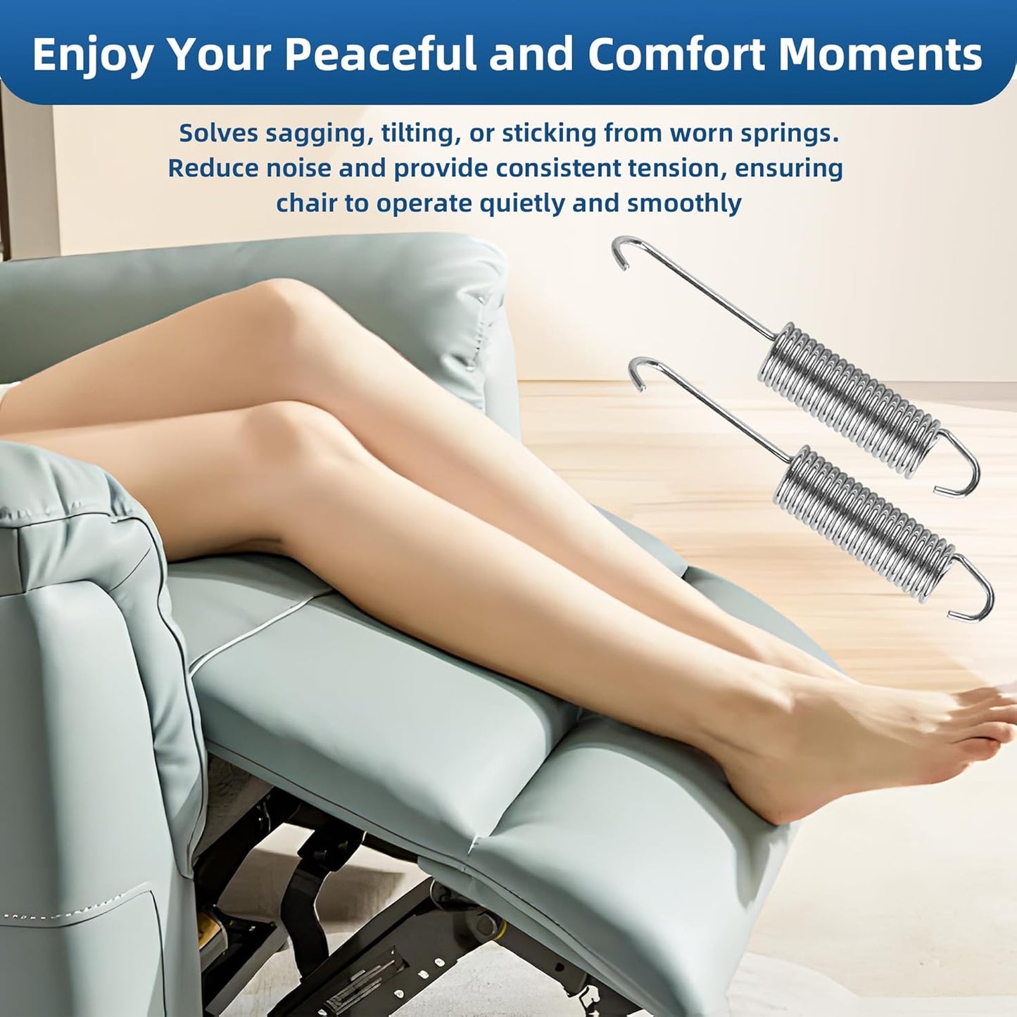 4-1/2 Inch Spring 2 Pack Stainless Steel Tension Spring Heavy Duty Rust-Resistant Recliner Replacement Parts for Recliner Mechanism Sofa Bed Folding Beds Trampolines RV Furniture Long Neck Hook Style