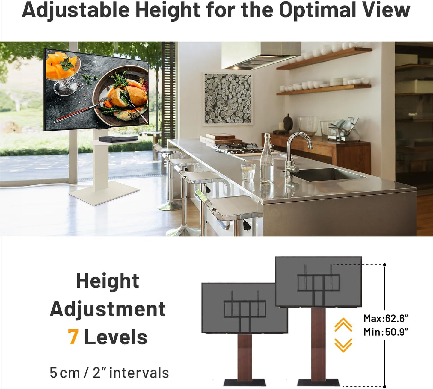 WALL V5 High Type | Minimalist Rolling TV Stand for 32–80 Inch | Walnut | Portable, Space Saving, Height Adjustable, No Drill | for Living Room and Bedroom | Japanese Design & Engineering