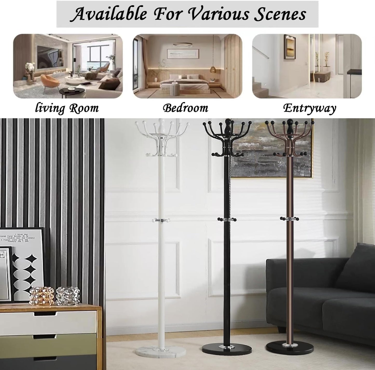 Kertnic Freestanding Coat Rack with 16 Hooks & Marble Base - Heavy Duty Metal Hall Tree Stand for Entryway, Hats, Coats, Bags Rack- Modern Hanger Organizer for Home, Office, Dorm (16 hooks -Bronze)