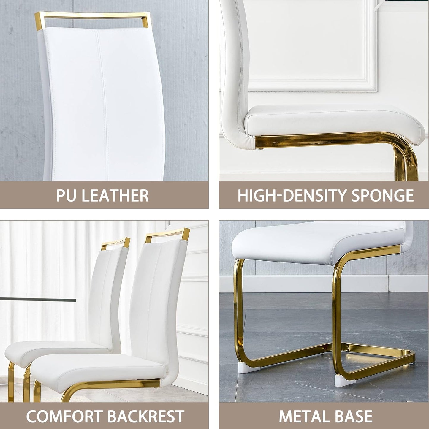 Dining Chairs Set of 8, Faux Leather with Plated Chrome Metal Frame, Modern Kitchen Chairs with Padded Seat High Back for Dining Room, Kitchen, Living Room