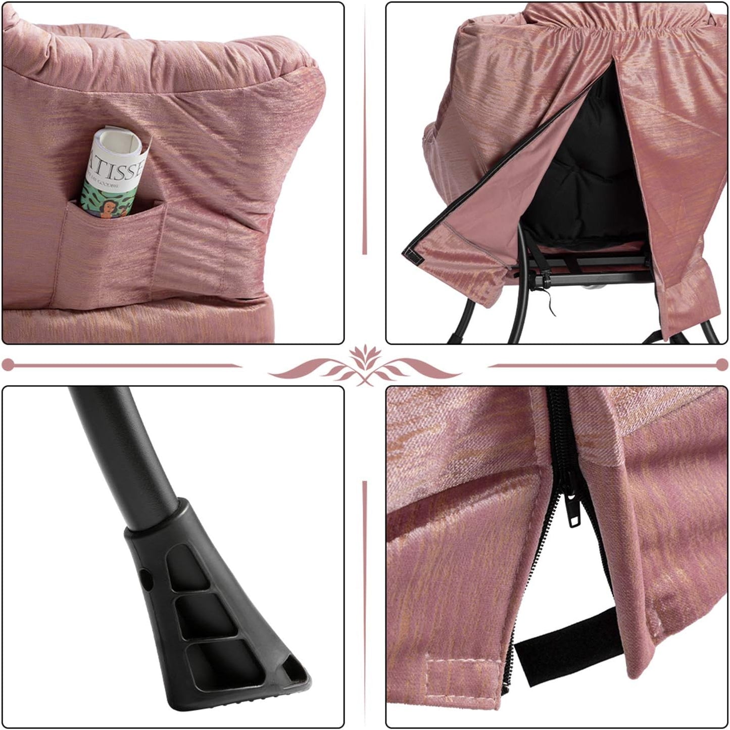 HollyHOME Modern Fabric Large Lazy Chair, Accent Oversized Comfy Reading Chair with Armrest, Thick Padded Cozy Lounge Sofa for Living Room, Bedroom, Dorm, Gilding Pink