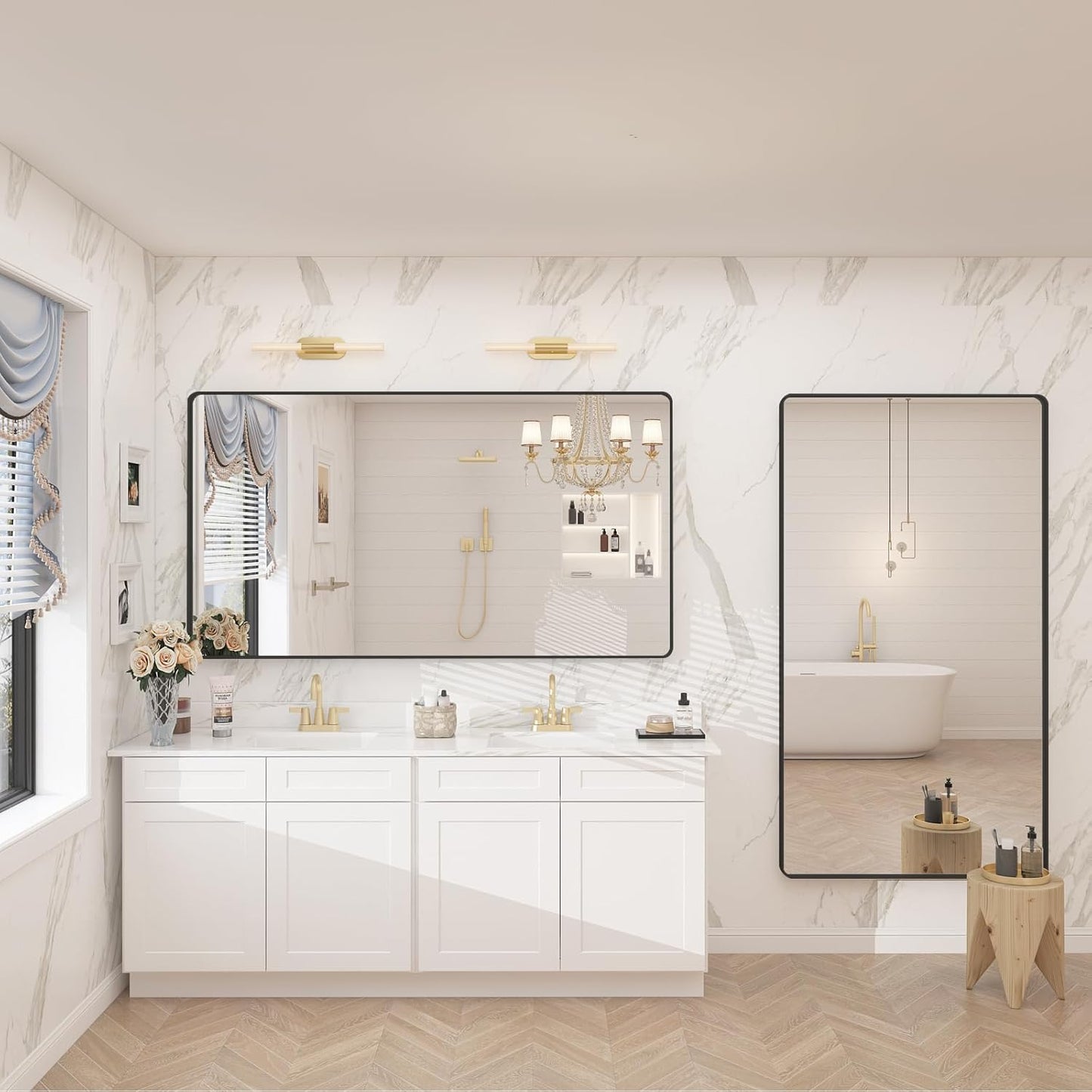 66x36 Inch Black Metal Framed Bathroom Mirror for Wall, Large Rounded Rectangle Mirror, Matte Black Bathroom Vanity Mirror, Anti-Rust, Shatterproof, Hangs Horizontally or Vertically