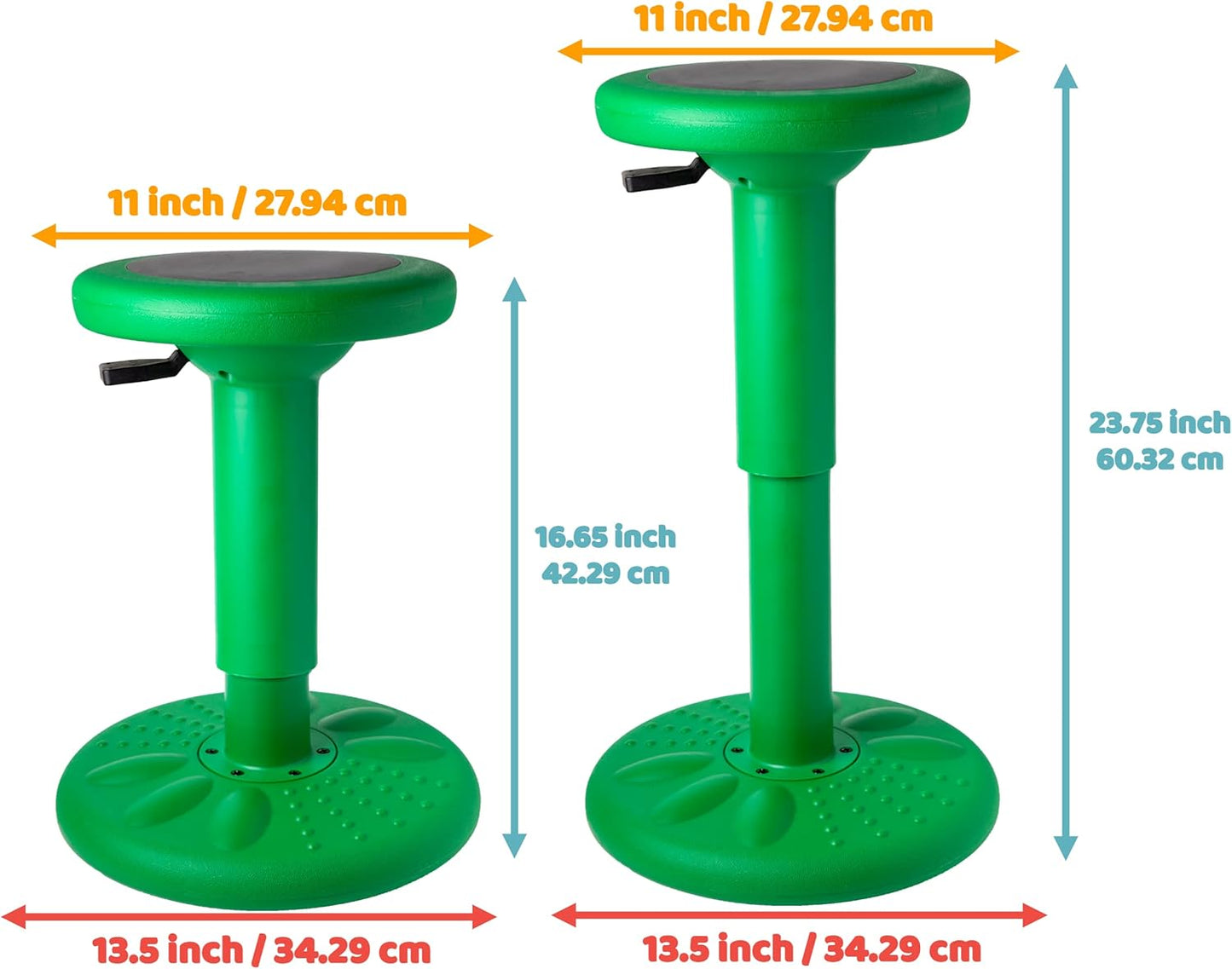 ActiveChairs Adjustable Wobble Stool, Flexible Classroom Seating, Improves Focus, Posture and Helps ADHD/ADD, Sensory Chair, Active Fidget Chairs Adjusts from 16.65" to 23.75" Ages 13-18 Green