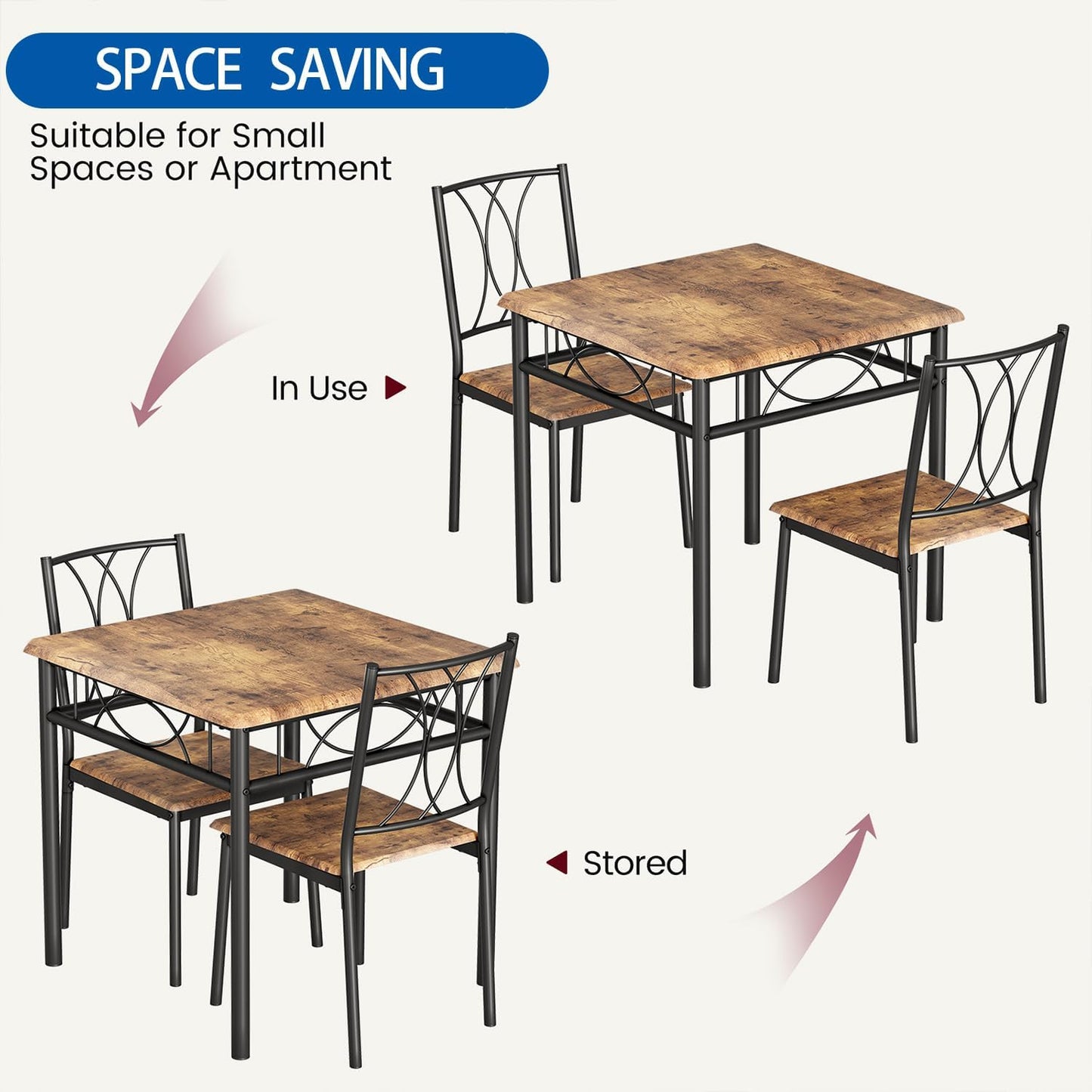 GarveeHome Small Dining Table Set for 2, Square Table and Chairs Set of 2, 3 Piece Kitchen Table Set of 2 with Upholstered Chairs, Dinner Table Set for 2 for Small Spaces, Apartment, Rustic Brown