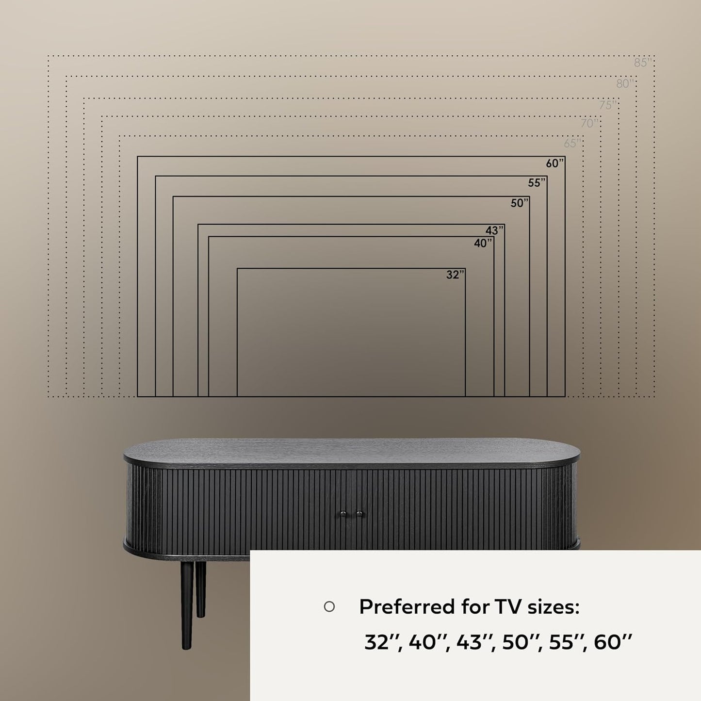 WERMO 55’’ Black TV Stand with Storage and Shelves for 32-60 Inch TVs. Black Entertainment Center with Doors for Living Room and Bedroom, Mid Century Modern Console Table, Media Cabinet (Black Oak)