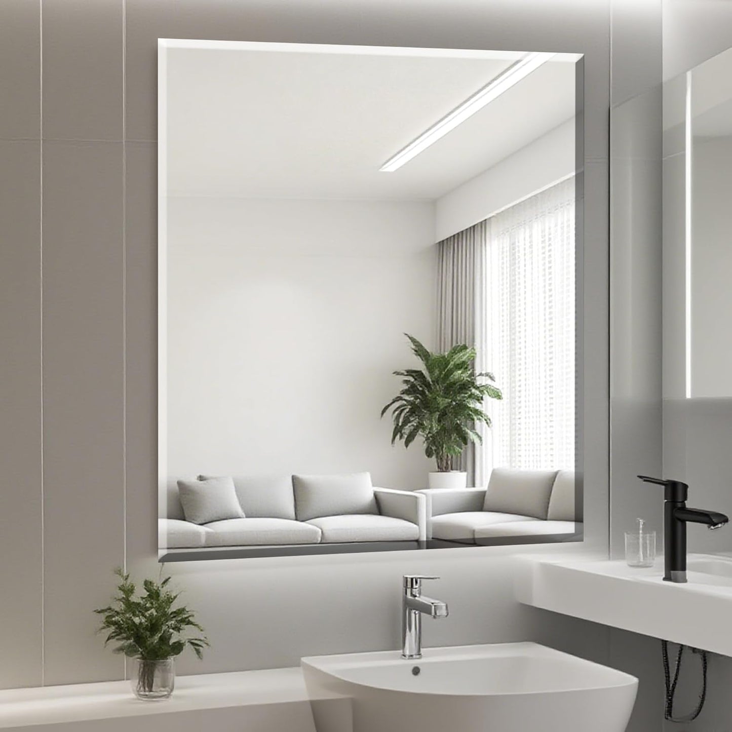 30x30 Frameless Mirror,Bathroom Vanity Mirror,Nano Glass Square Mirrors for Wall,Beveled Mirrors for Restroom,Espejo para baño