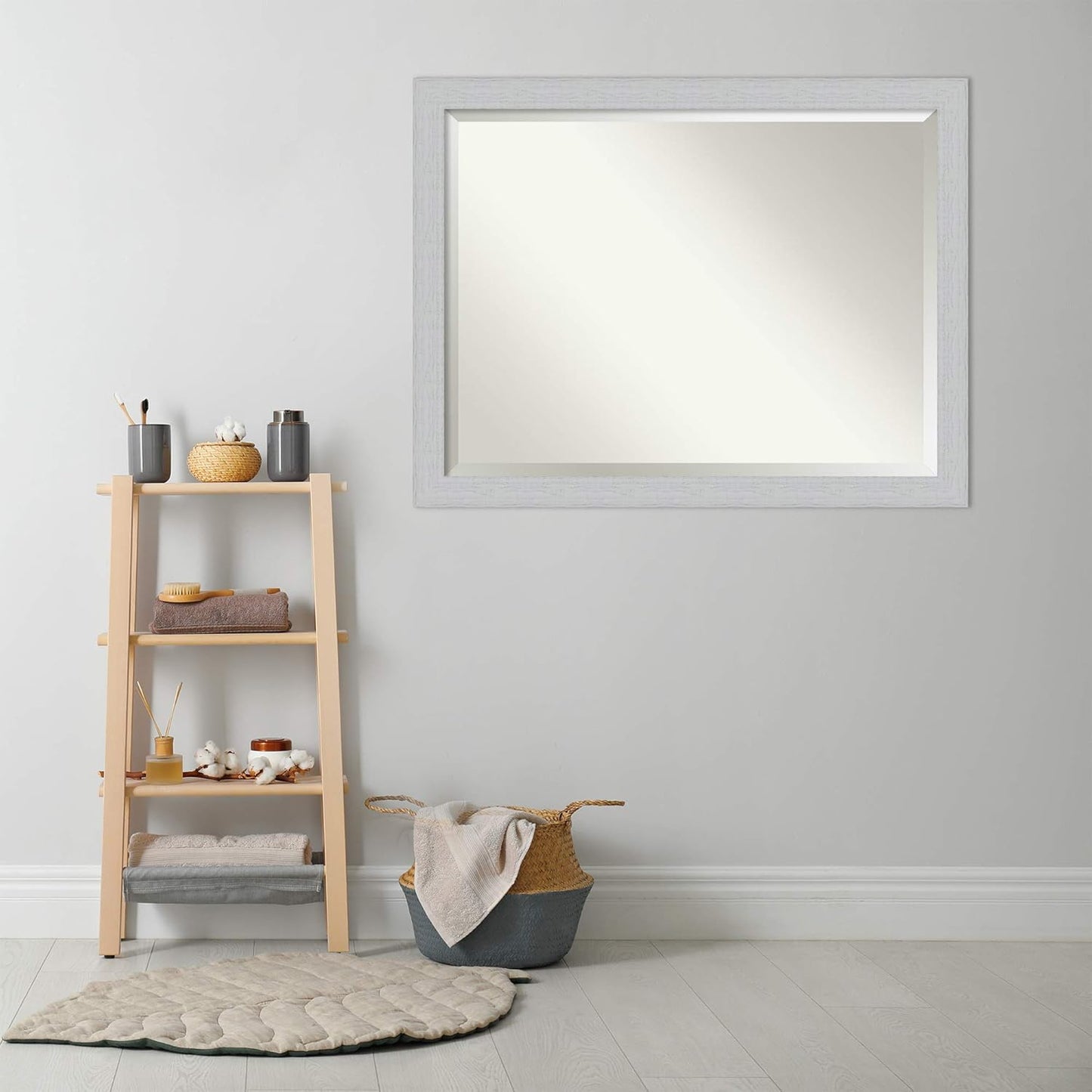 Amanti Art White Bathroom Mirror for Over Sink, 34x44 Shiplap White Rectangle Vanity Mirror, X-Large Coastal Wood Frame, Hangs Horizonally and Vertically, Bathroom Wall Decor, Beveled Edge from WI