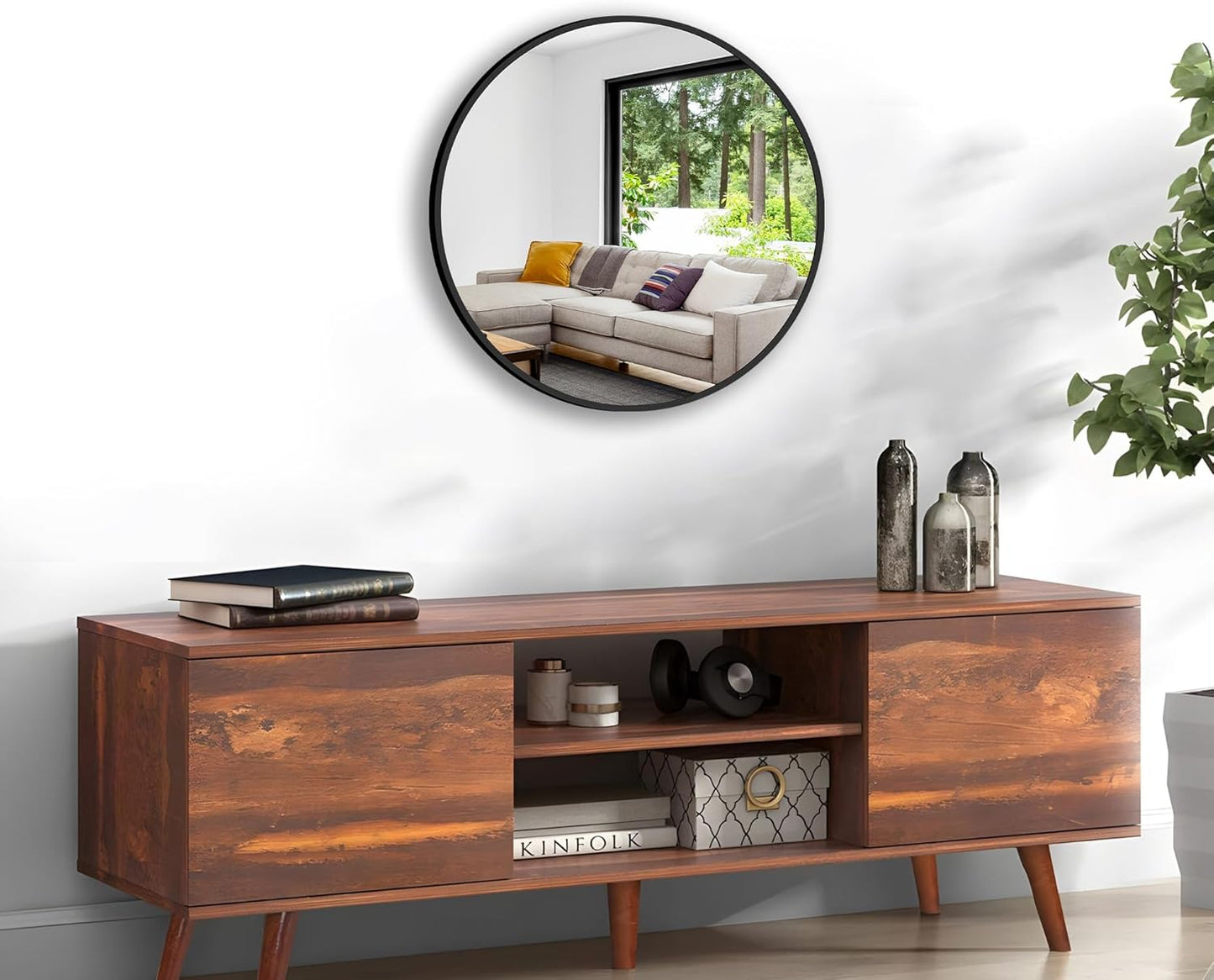 Circle Mirror 16 Inch Black Round Bathroom Mirror Round Bathroom Mirror Circle Mirrors for Wall Decor Frosted Metal Frame Anti-Rust Tempered Glass for Bedroom Living Room Decorative