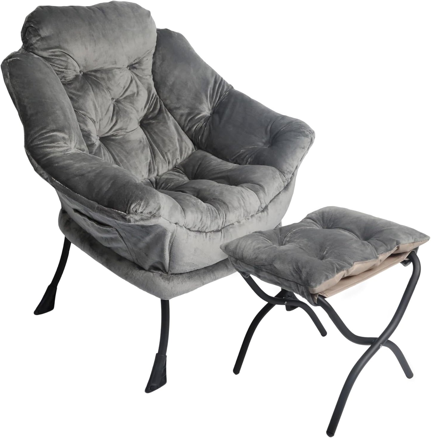 Kokel Lazy Chair with Folding Ottoman,Living Room Chairst (Dark Gray-1118)