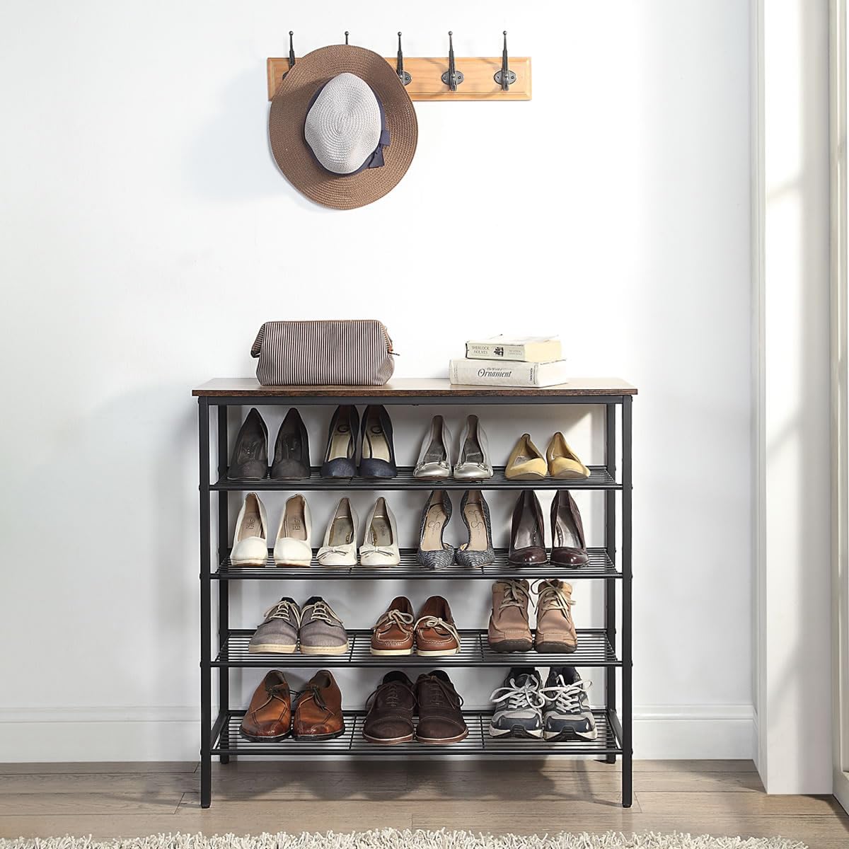 5-Tier Shoe Rack Organizer, Metal Mesh Shoe Storage Shelf, for Entryway, Hallway, Closet, Dorm Room, Industrial, Rustic Brown