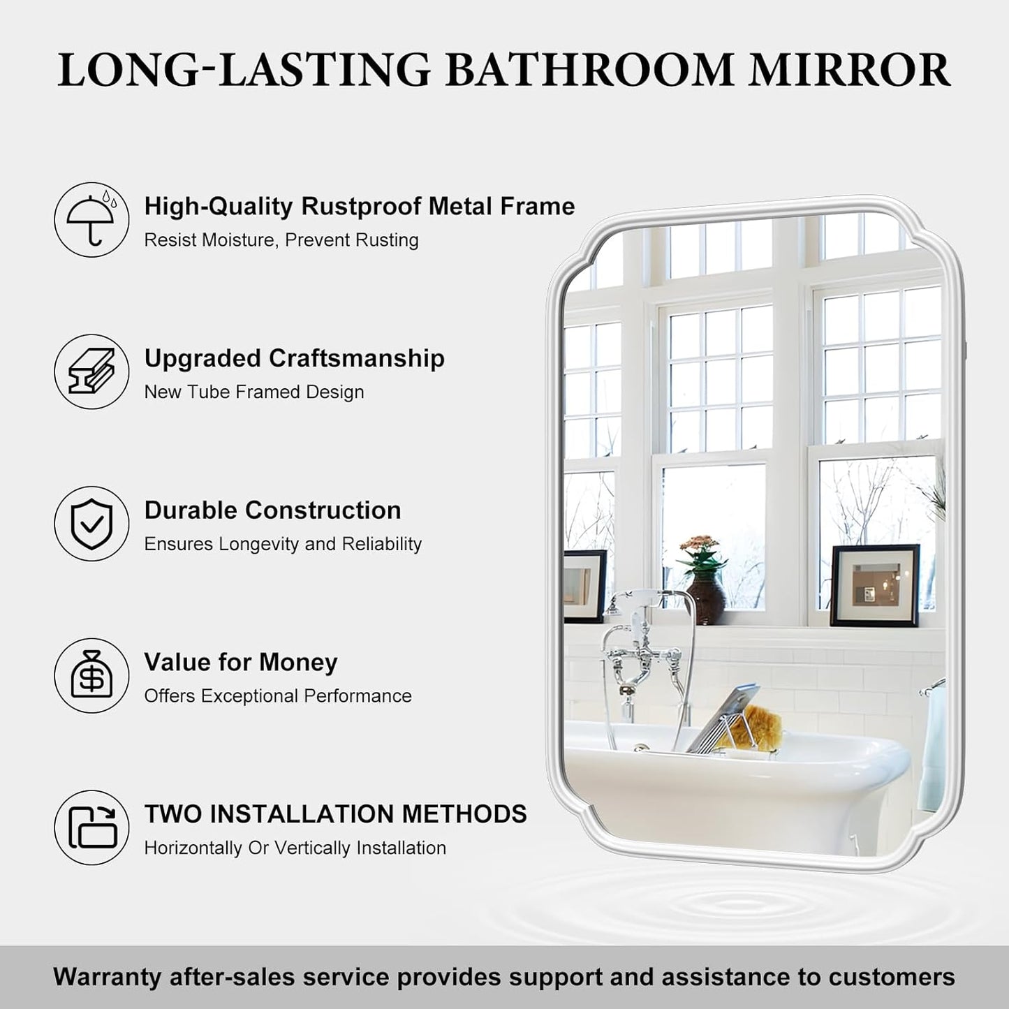 White Bathroom Mirror for Wall 20×30 Inch - Multi-Size Durable Iron Frame, Shatterproof Glass, Versatile for Bathroom/Bedroom/Living Room Decor (Horizontal or Vertical Mount)