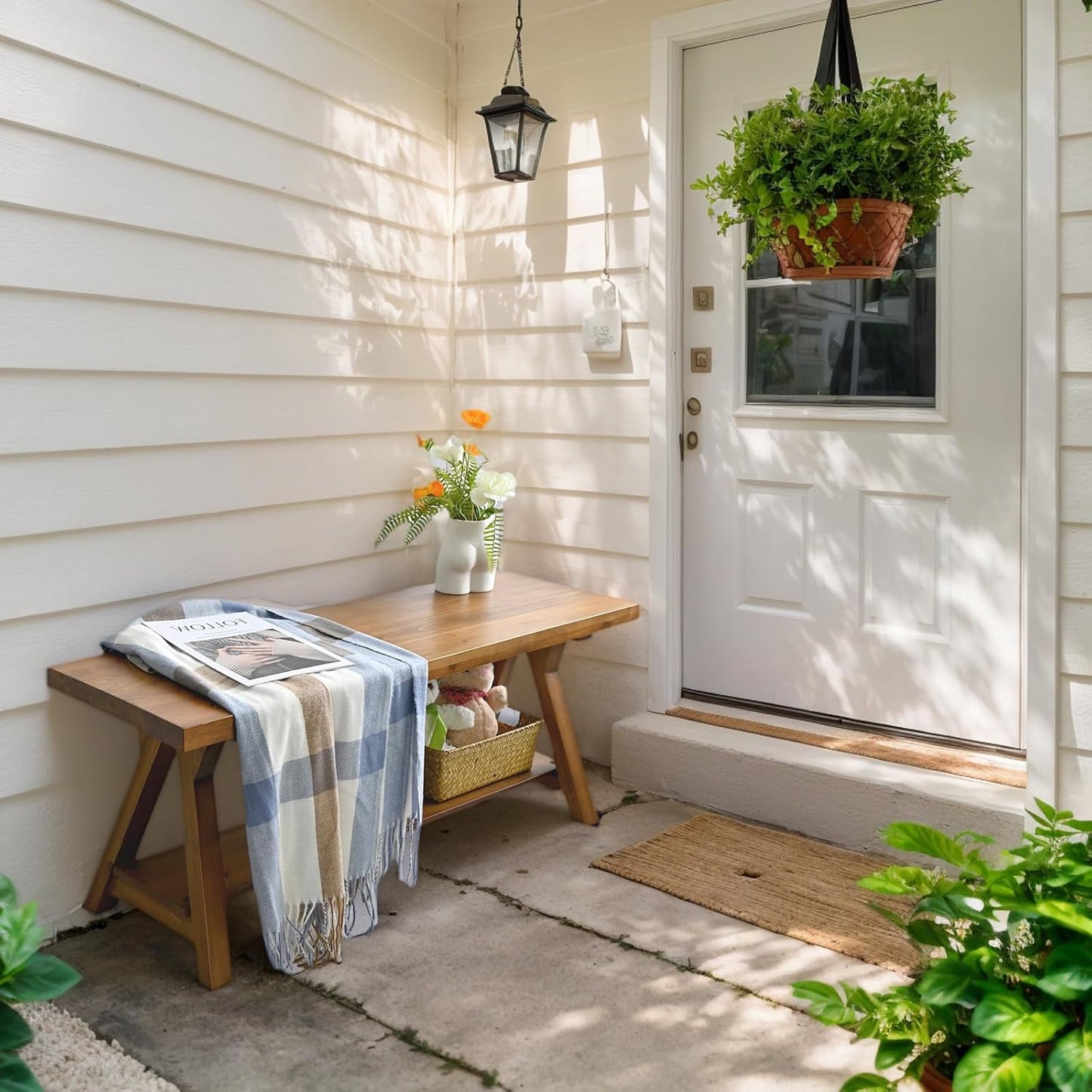43 Inch Farmhouse Storage Bench, Rustic Solid Wood Entryway Bench for Living Room, Dining Room, Hallway | Indoor Seating with Natural Wood Finish