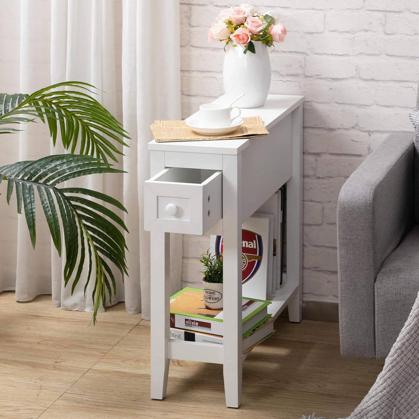 Narrow Side Table for Small Spaces, White, Set of 1, 24" L x 8.5" W x 24" H